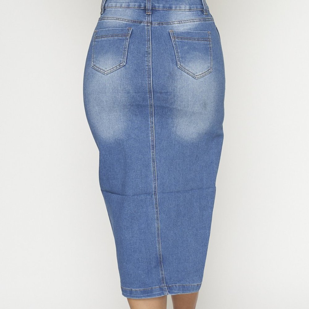 BLUE LONG DENIM SKIRT OPEN LEG,